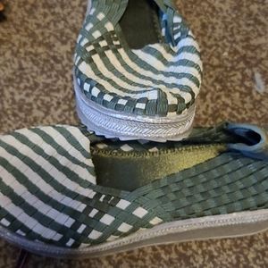 Green and tan shoes